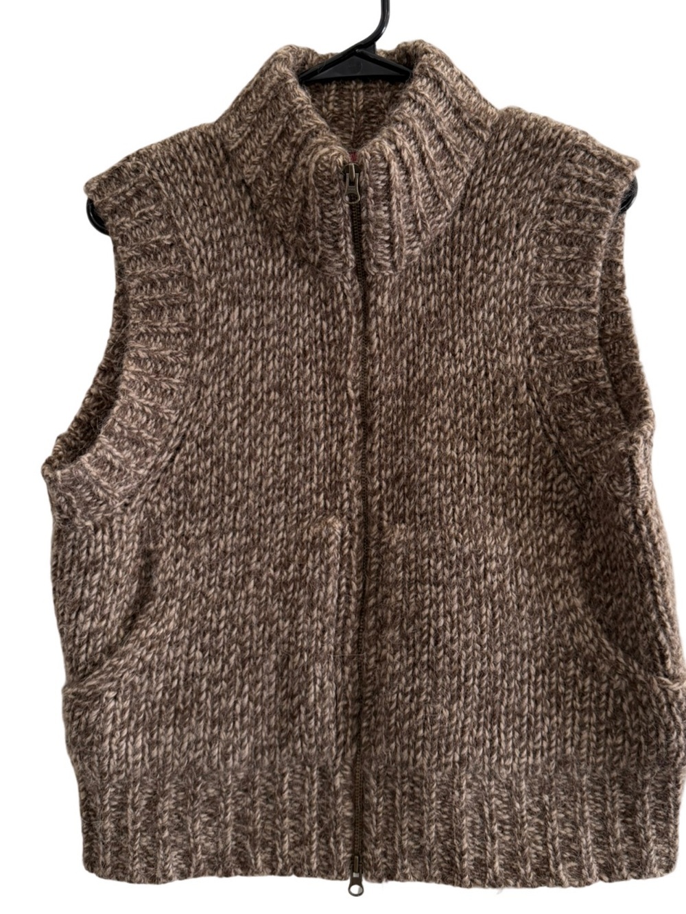 SUNDANCE Lambswool Alpaca Zip Up Sweater Vest Brown Size Large